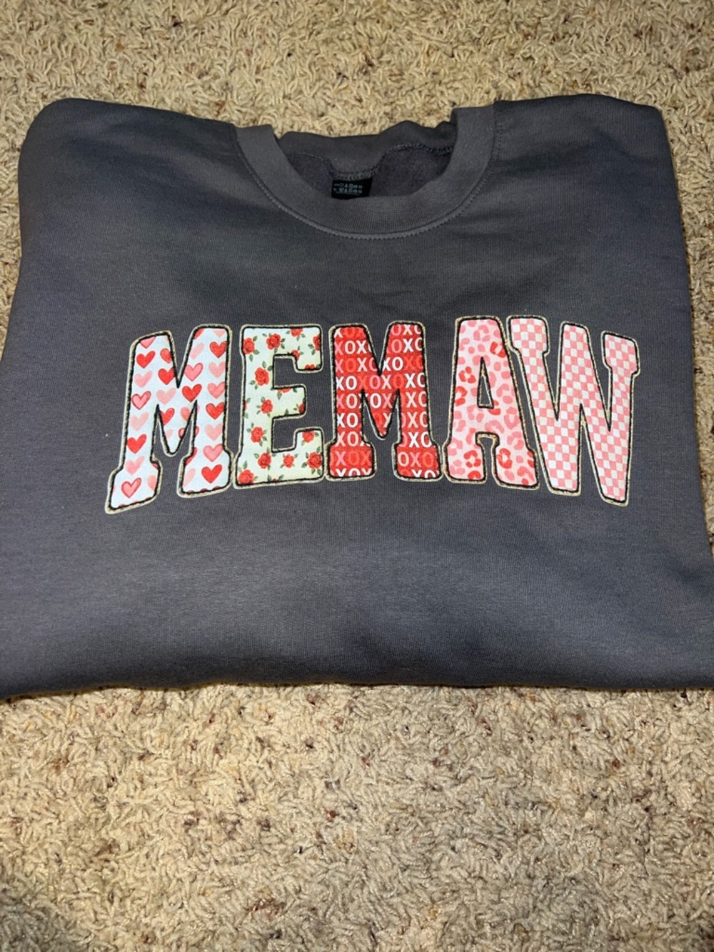 Gildan Charcoal 'MEMAW' faux Appliqué Crewneck Sweater